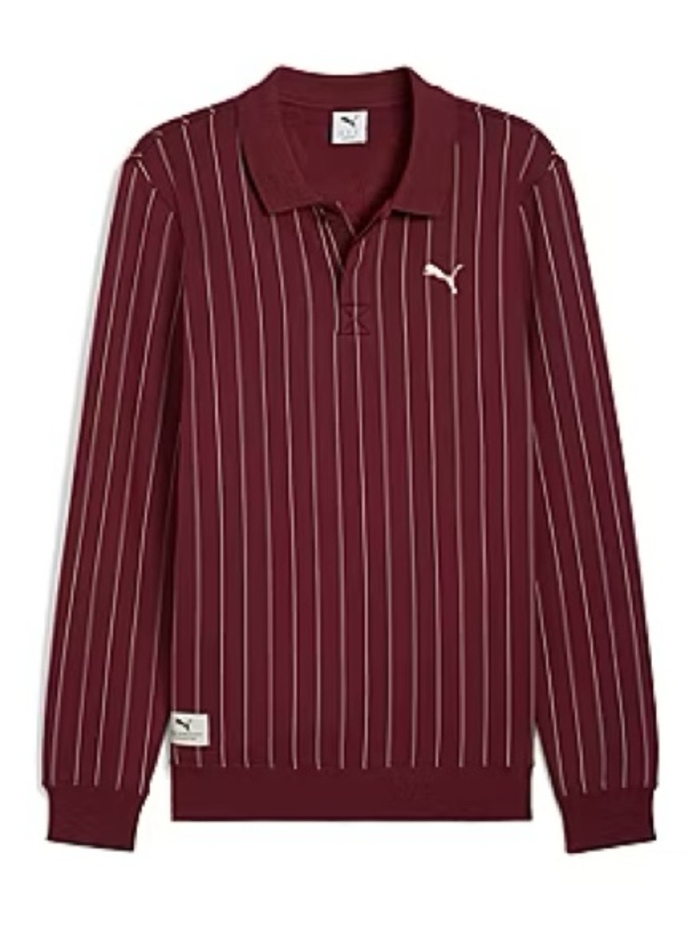 Puma Men's Burgundy Pinstripe Design Long-Sleeve Polo Sweat Shirt. Size Medium.
